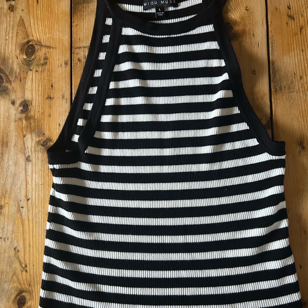 Black and White Striped Sleeveless Top